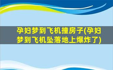 孕妇梦到飞机撞房子(孕妇梦到飞机坠落地上爆炸了)